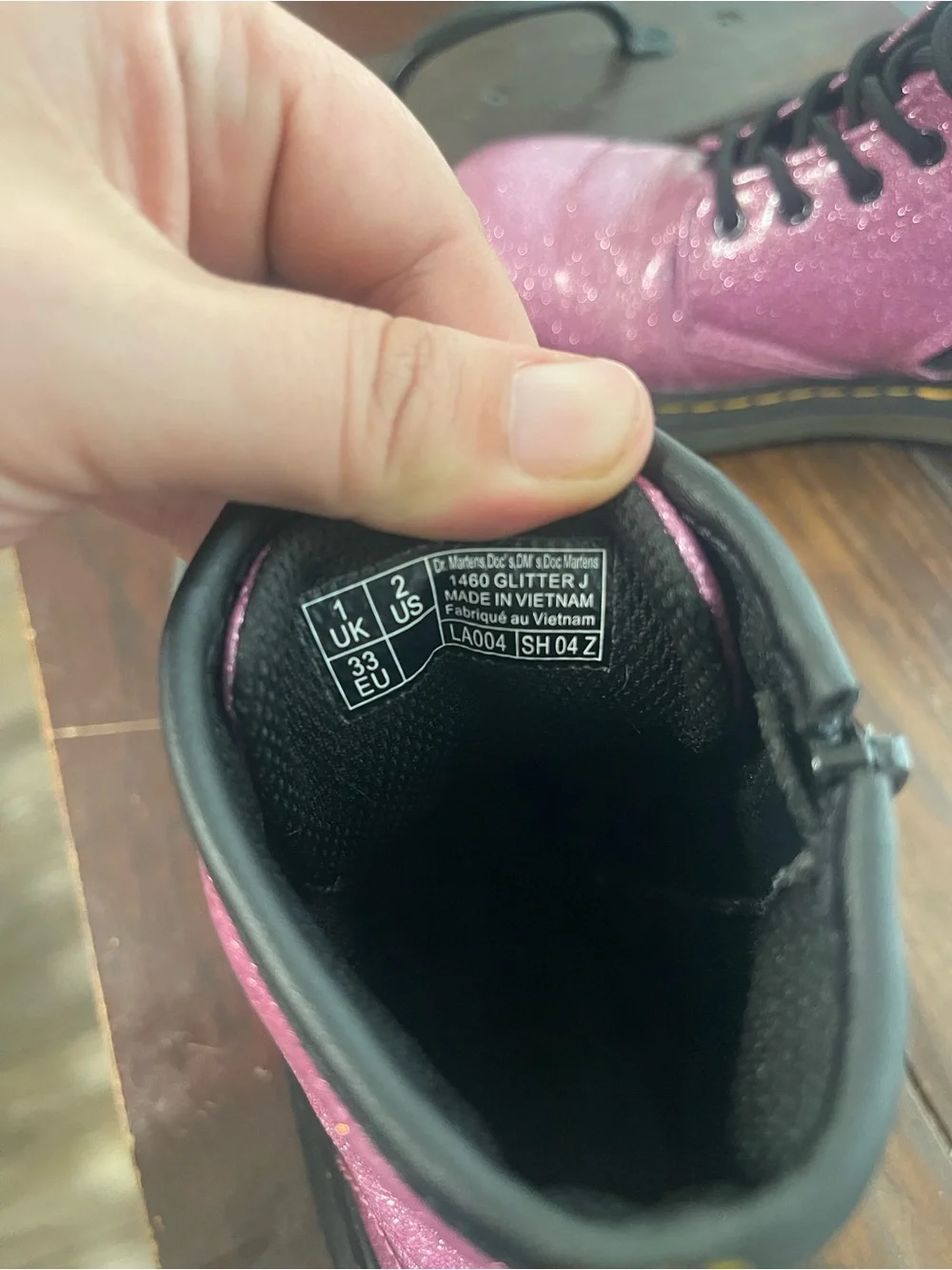 Dr. Martens 1460 Glitter J Boots Pink Youth Size 2 US